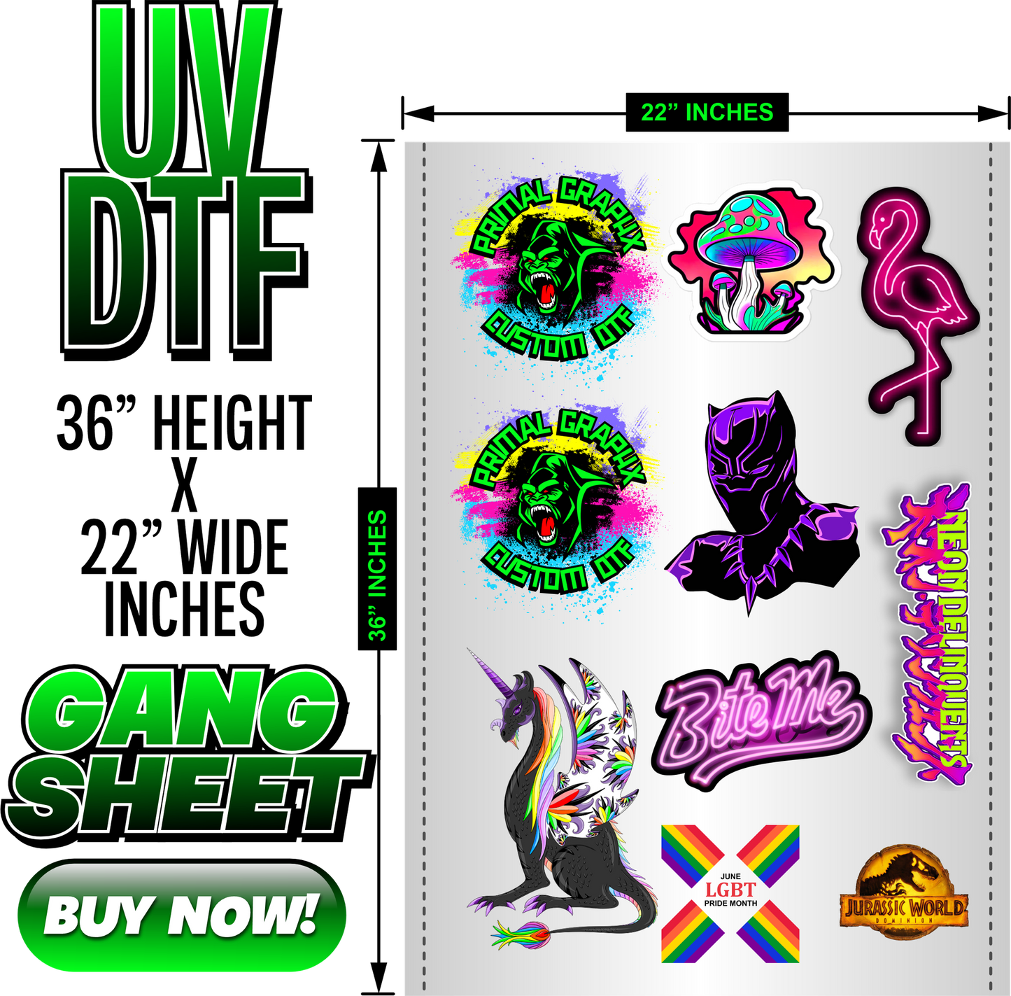 UV DTF Transfers 22"x36"